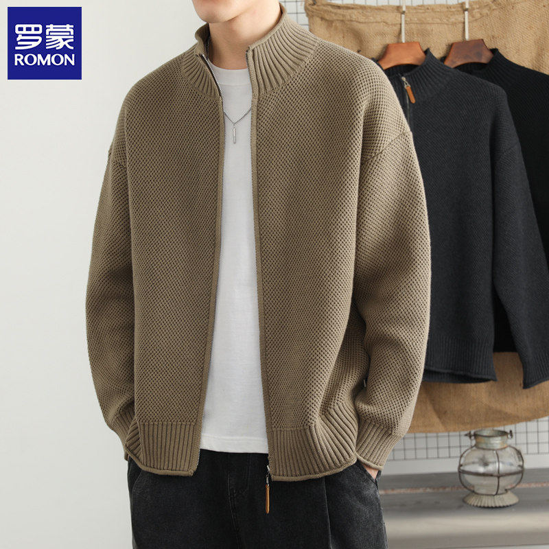 罗蒙男士休闲立领夹克 2024秋季新款高级感毛衣 宽松版型开衫外套,男装,针织衫/毛衣,淘宝优惠券,粉丝福利购,淘宝优惠卷