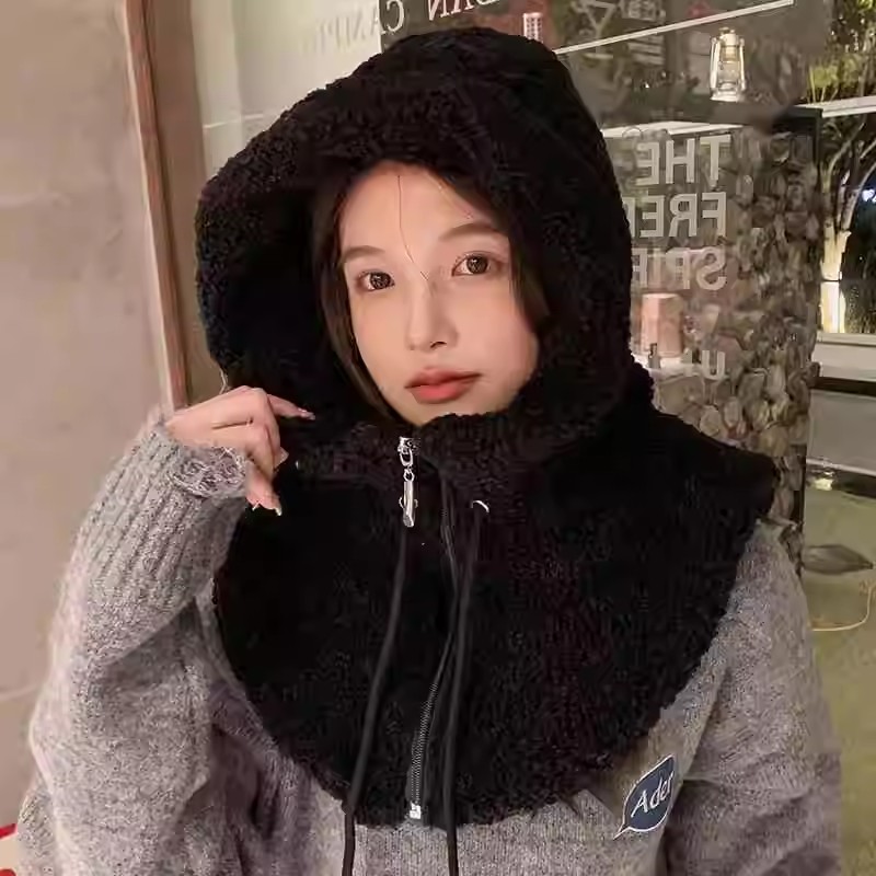 带帽子的保暖披肩女士挡风防