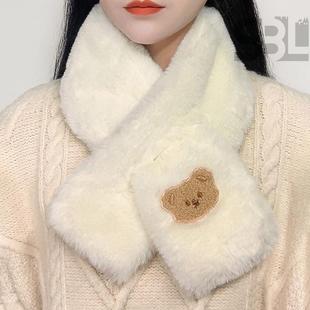2025新款初中生围巾秋冬季女高中生大学生骑行加厚卡通毛绒绒围脖