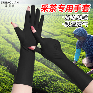 夏季女士干活上班工作摘采茶叶专用防晒手套长款防晒透气骑行开车