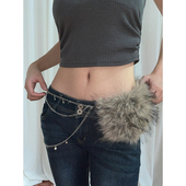 时髦个性 性感辣妹毛毛腰带y2k亚文化千禧年多层星星链条毛绒腰链