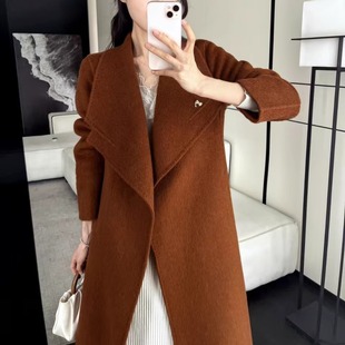 高品质双面羊绒大衣女秋冬新款系带收腰显瘦中长款羊毛呢外套女