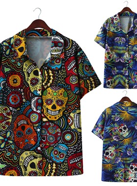 Beach Men Shirts 2022 Hawaiian Blouse Chemise Homme印花短袖