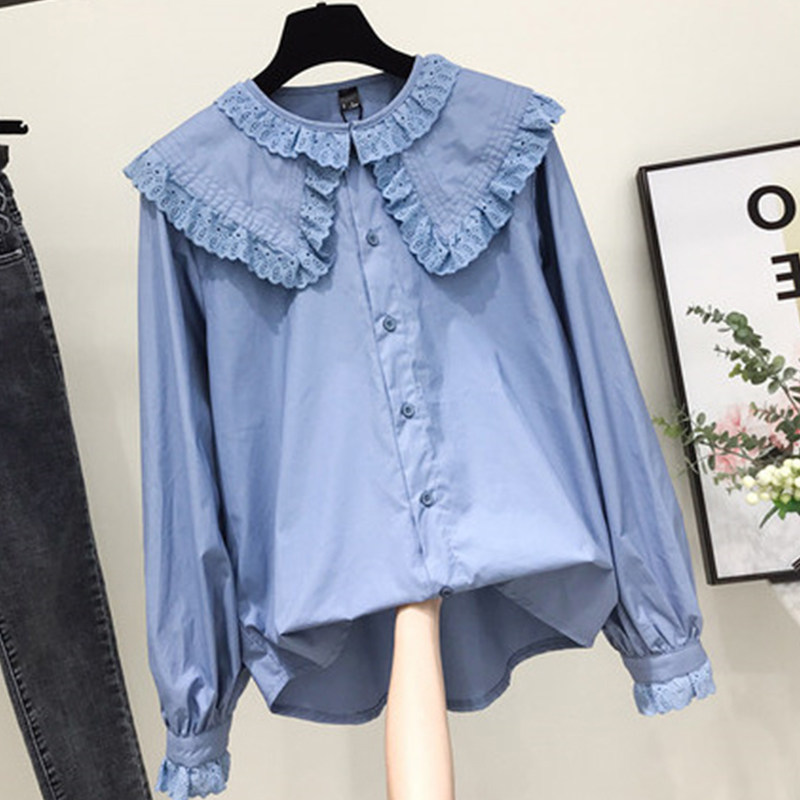 Baby collar loose long-sleeved T-shirt 女士娃娃领宽松长袖T恤