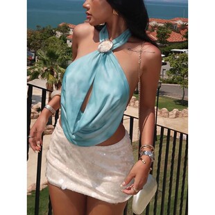 neck suspender tie with straps top 挂脖系带吊带上衣女Hanging