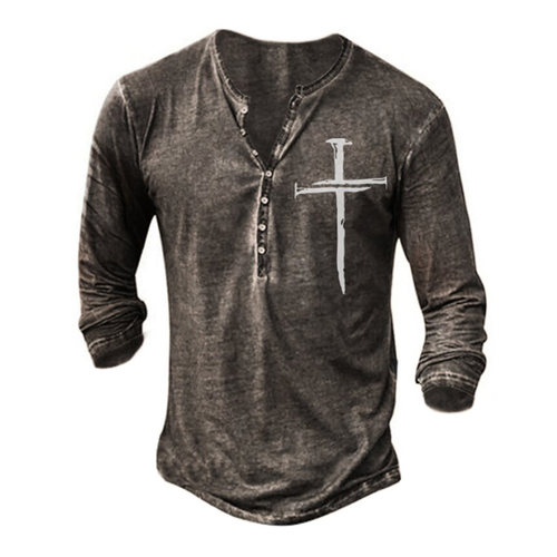 Slim Fit Collarless Casual Long Sleeve Men's T-Shirt 男士T恤