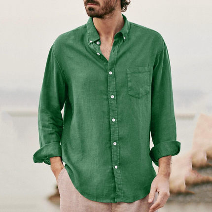 Solid Color Lapel Cotton Linen Loose Men's Shirt棉麻宽松衬衫