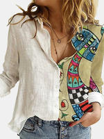 2022 Spring Lapel Button Casual Top Lady Linen T-Shirts thumbnail 3