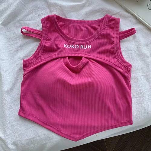 Hollow out fake two-piece camisole vest 镂空假两件吊带背心女
