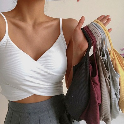 Threaded Cotton Crossover Camisole  螺纹棉交叉吊带运动背心女