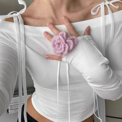 Solid color single neck backless top women纯色一字领露背上衣