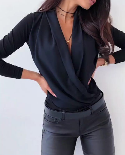 Amazon Long Sleeve Solid T Shirt DeepV Swing CollarTop Women