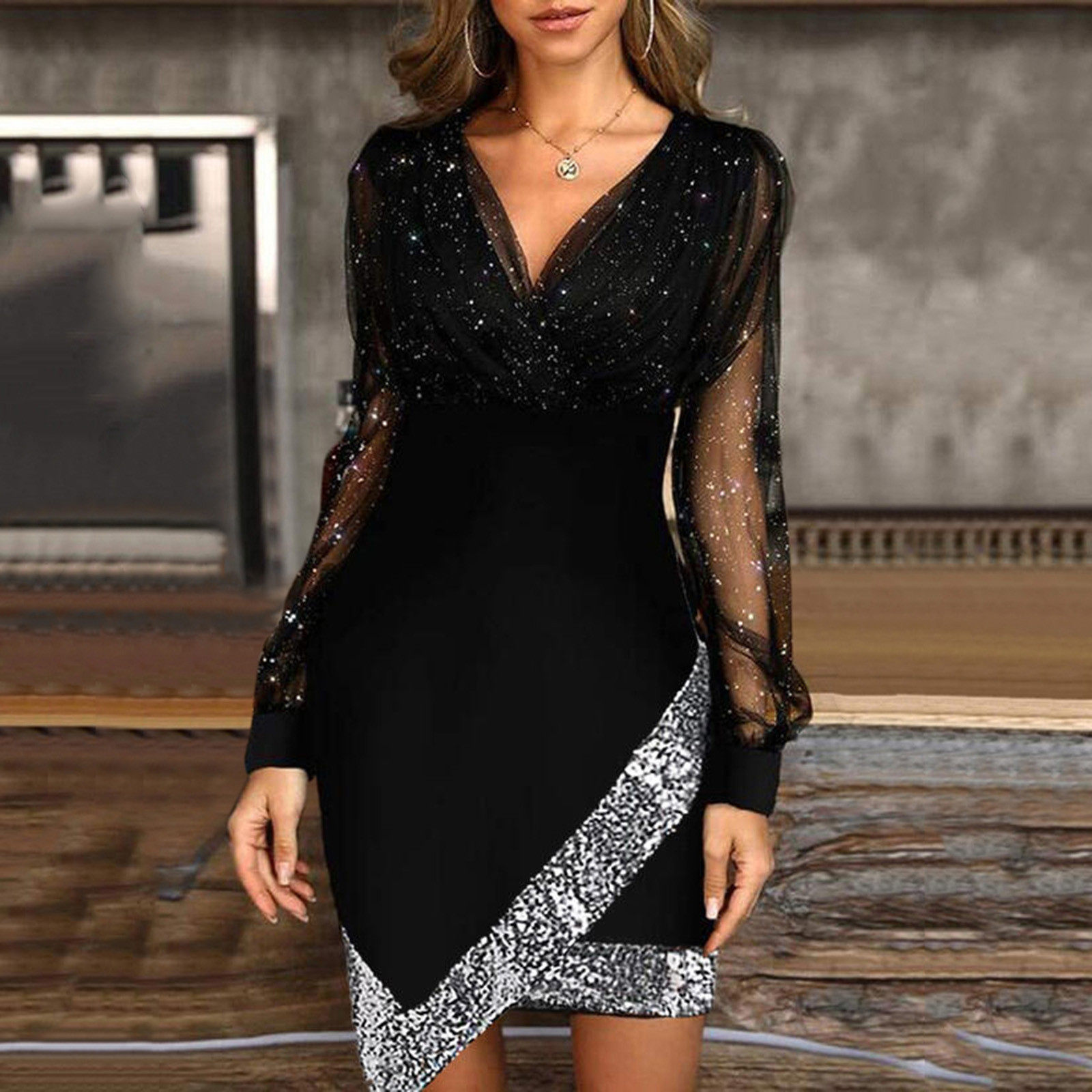 Women's mesh patchwork fashion dress女士款网纱拼接时尚连衣裙