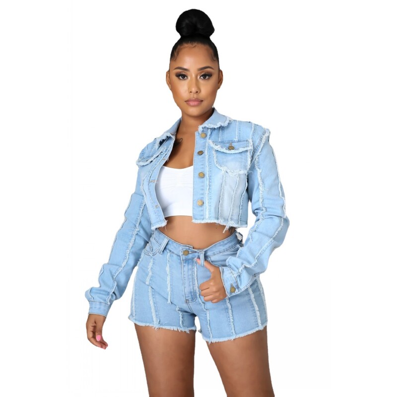 jeans straight shorts 不规则裤脚设计流行牛仔裤直筒短裤