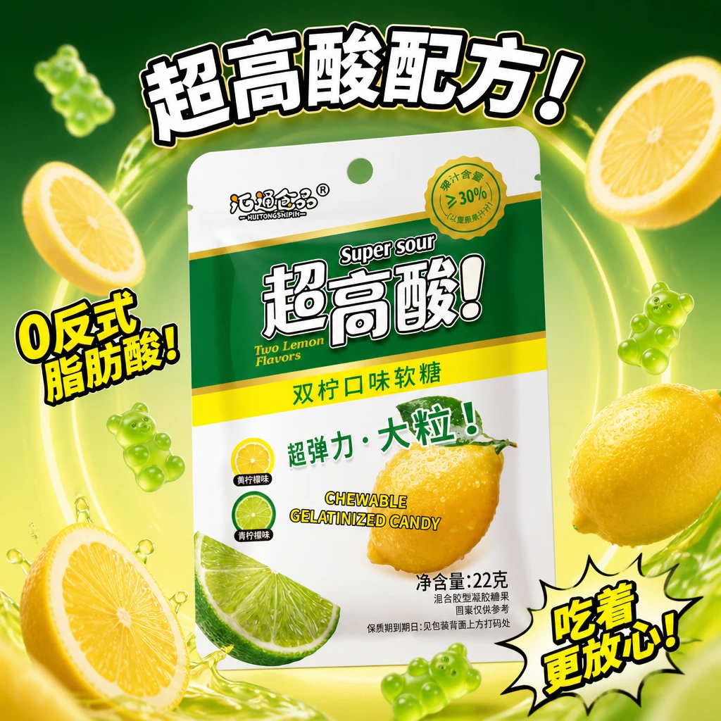 【超酸预警】高酸柠檬味咀嚼软糖双柠清新爽口童年大粒清新软糖果