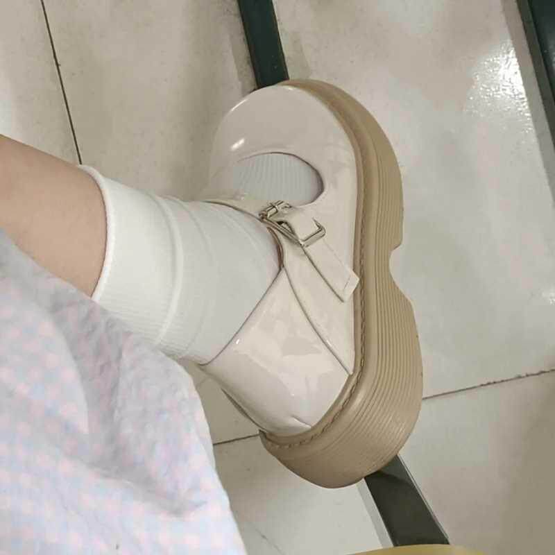 真皮厚底玛丽珍鞋女日系甜酷jk凉鞋圆头lo鞋温柔风白色小皮鞋浅口