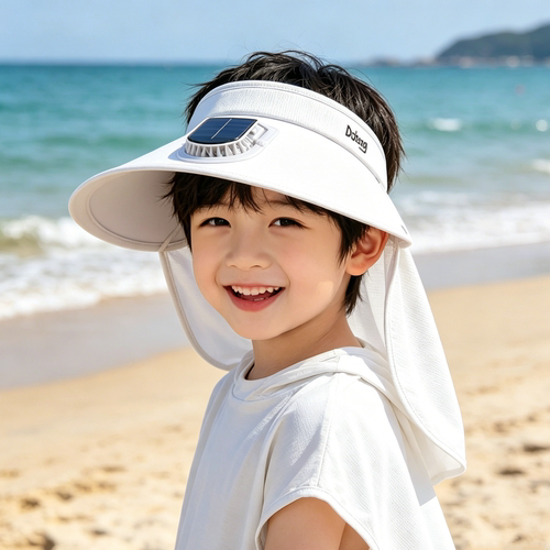 儿童夏季太阳能风扇防晒披肩帽