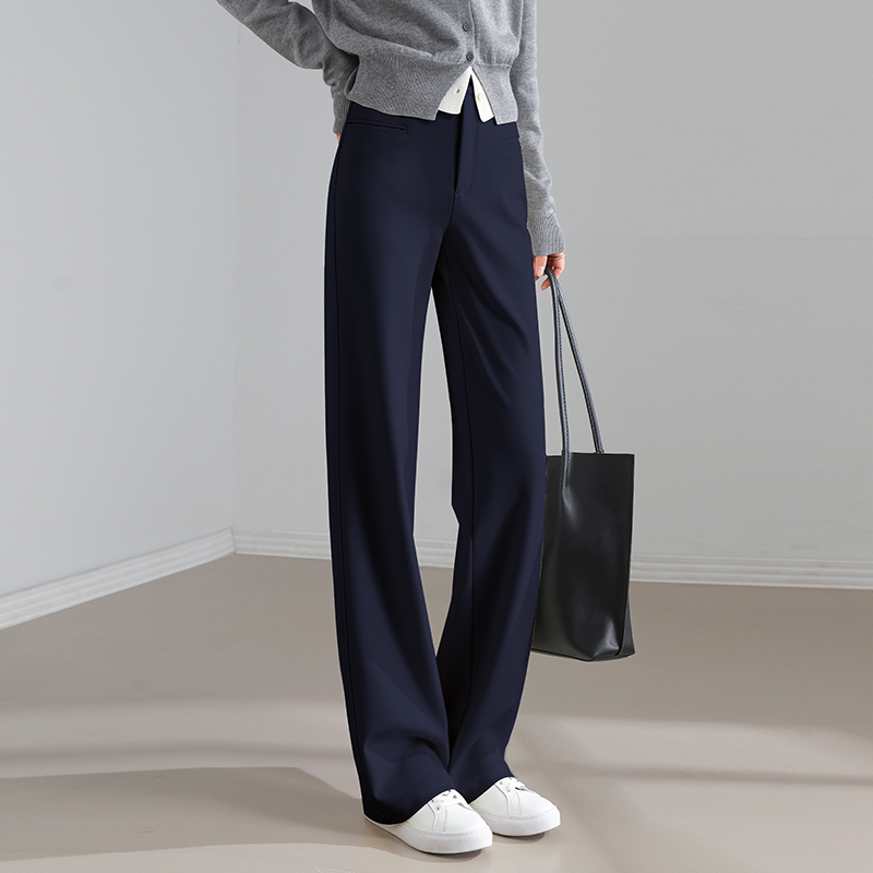 藏蓝色春秋裤子直筒裤女显瘦休闲裤高腰夏季西装裤垂感窄版阔腿裤