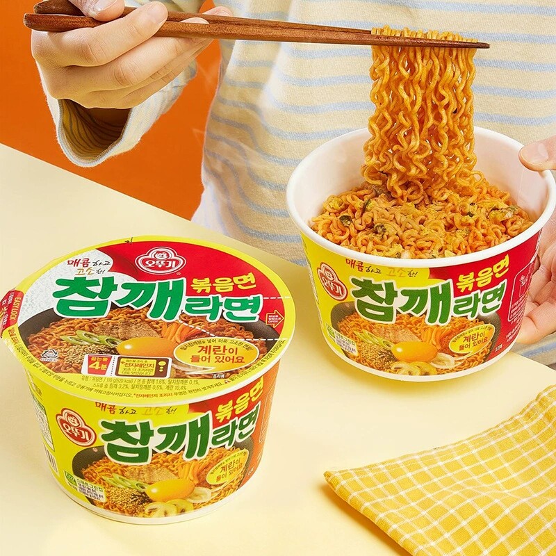 韩国进口OTTOGI不倒翁芝麻拉面拌面110g桶装韩式方便面夜宵速食泡