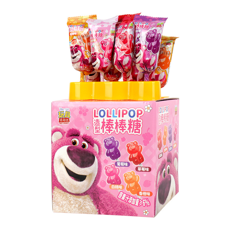滨崎草莓熊米奇造型棒棒糖25支含果汁糖果零食迪士尼混合果味硬糖