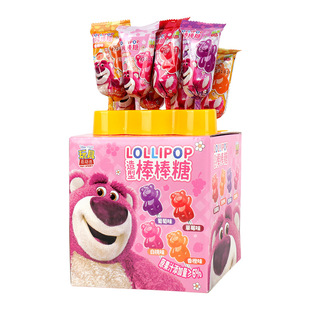 滨崎草莓熊米奇造型棒棒糖25支含果汁糖果零食迪士尼混合果味硬糖