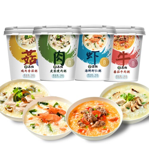 苏伯冻干粥杯装皮蛋瘦肉海鲜虾仁方便早餐冲泡即食速食粥