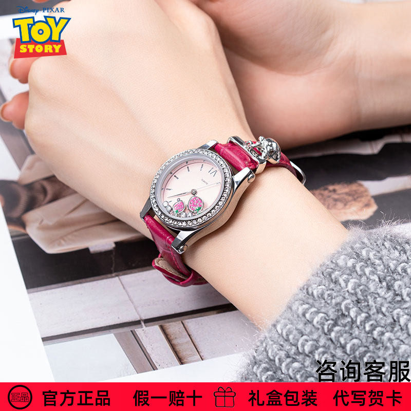 迪士尼手表女官方正品草莓熊香甜草莓风学生女士石英表生日礼物