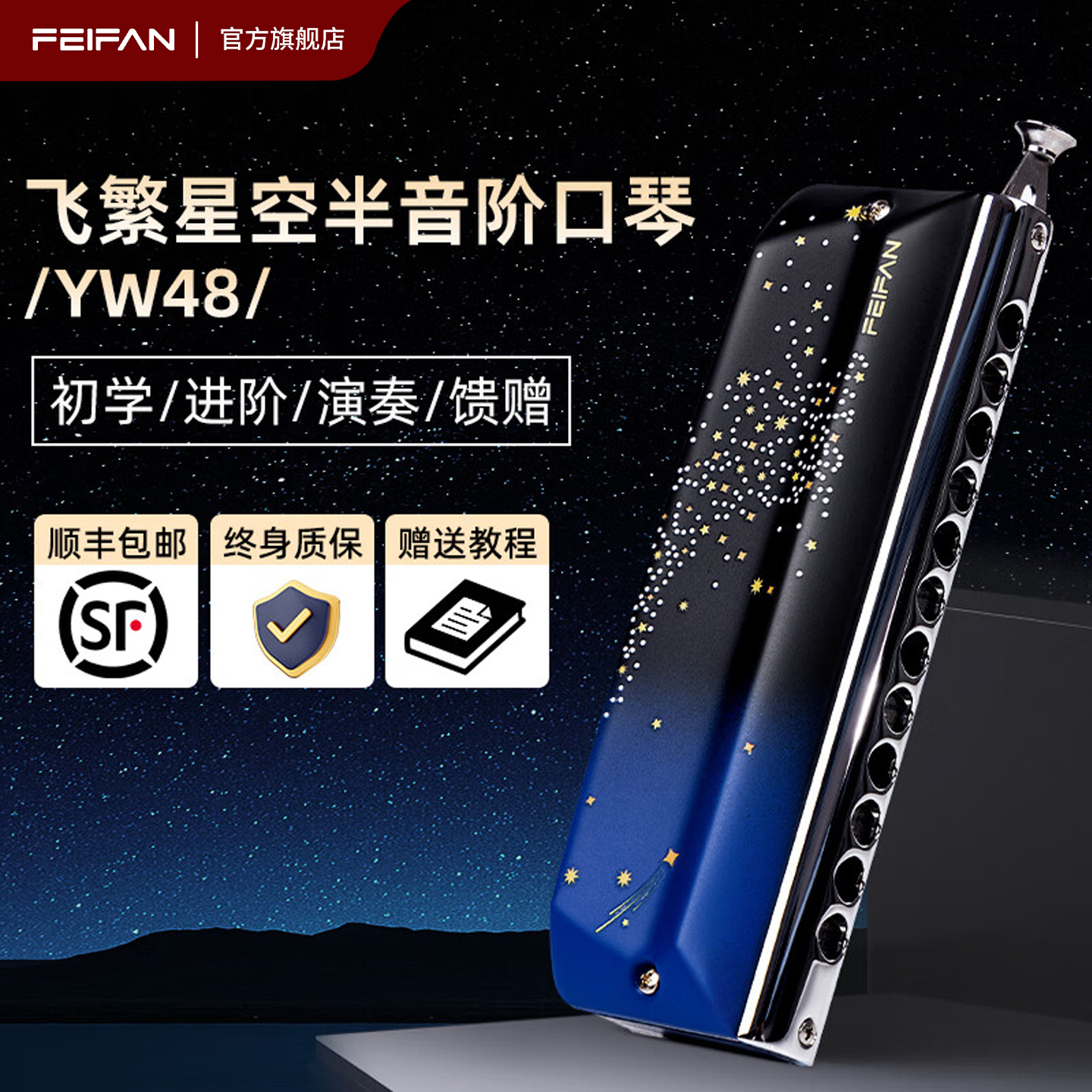 飞繁仰望星空半音阶口琴YW48易吹