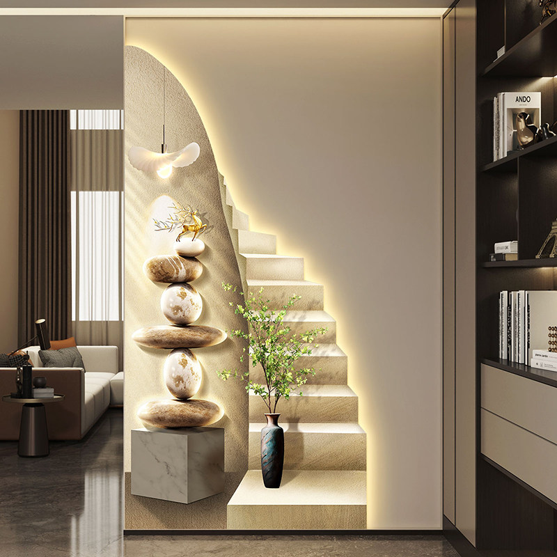 轻奢入户玄关装饰画走廊过道带灯挂画简约现代高级感楼梯间墙壁画