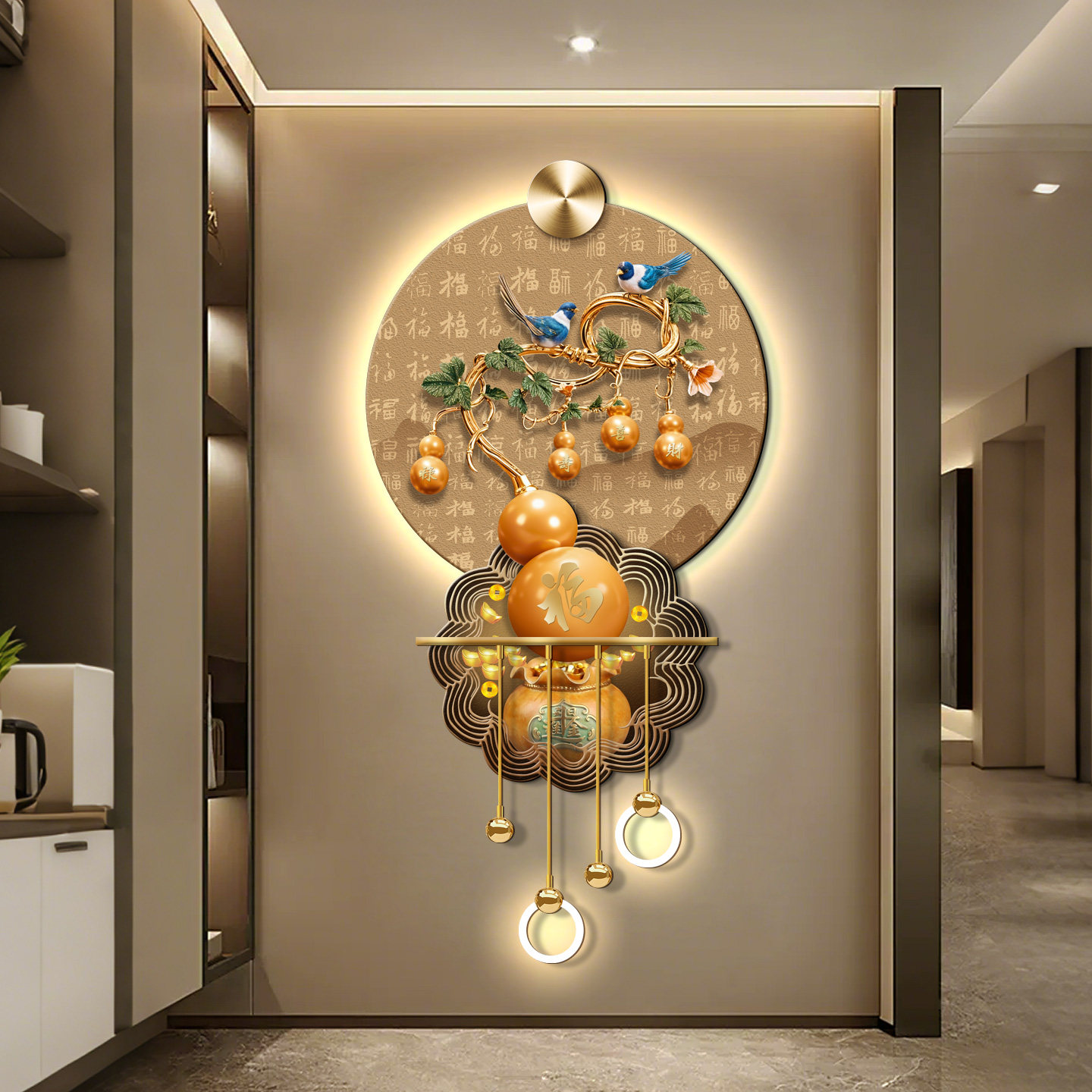 新款入户玄关装饰画走廊过道LED灯画高级感立体壁灯葫芦福禄挂画
