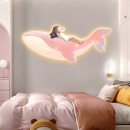儿童房卧室床头装 饰画女孩房间挂画鲸鱼造型壁画LED发光氛围灯画