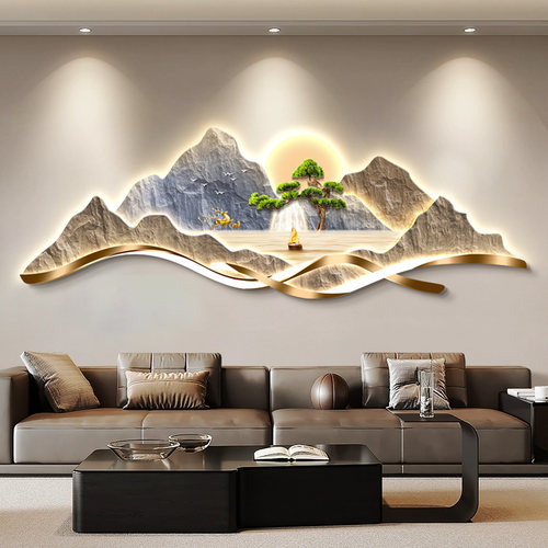 背有靠山轻奢LED灯客厅山水画