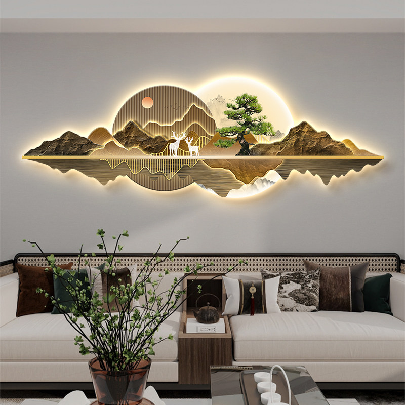 新中式客厅装饰画现代轻奢灯画迎客松壁画新款沙发背景墙挂画壁灯,家居饰品,现代装饰画,淘宝优惠券,粉丝福利购,淘宝优惠卷