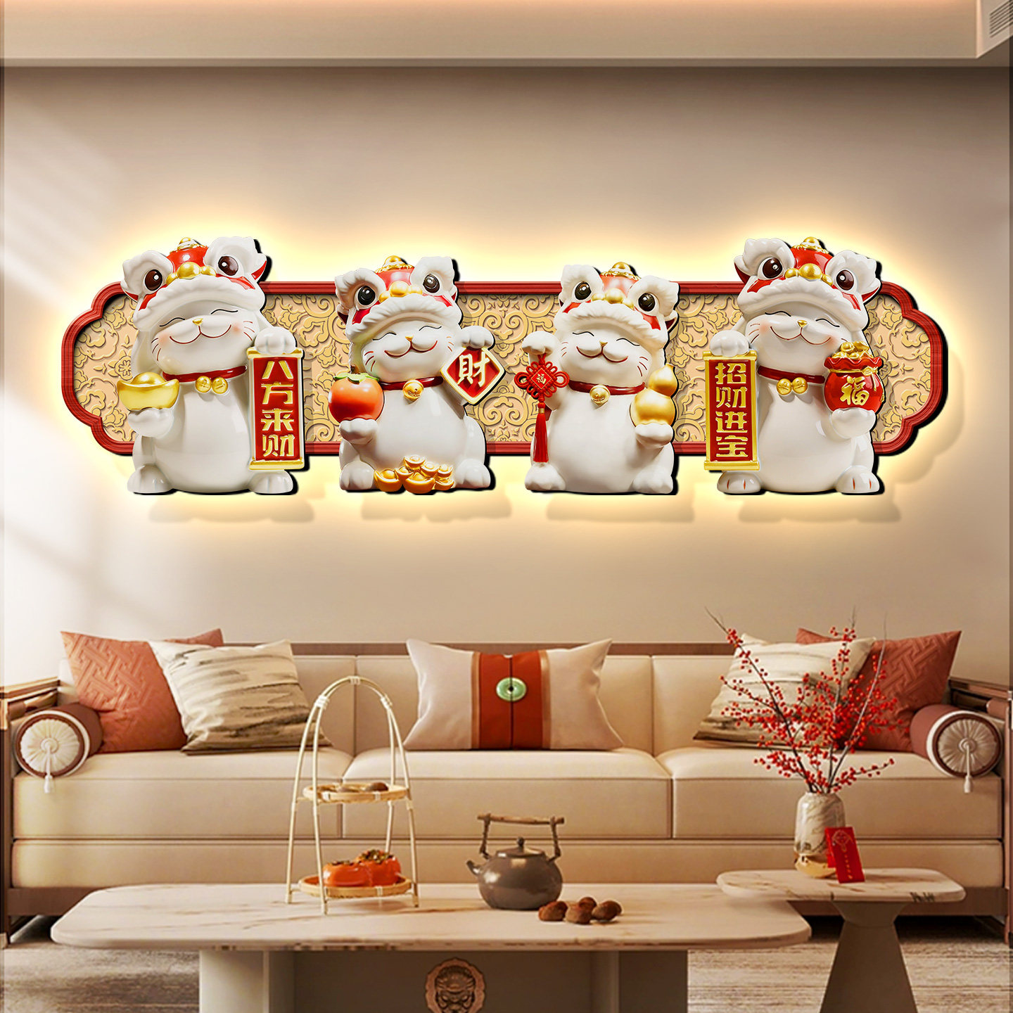 新年寓意好招财猫挂画客厅沙发背景墙装饰画搬家礼物乔迁新居礼品,家居饰品,现代装饰画,淘宝优惠券,粉丝福利购,淘宝优惠卷