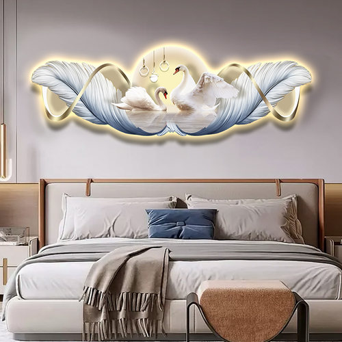 现代无障碍豪华天鹅卧室装饰画主卧室床头高端壁灯画客厅背景墙暖