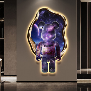 高级感暴力熊装饰画酒吧台球馆商业挂画美发店背景墙壁画发光灯画