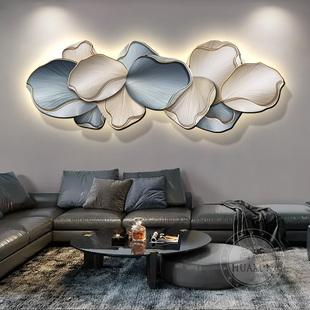 一团和气客厅装饰画中式轻奢风创意沙发背景挂画床头造型发光壁画