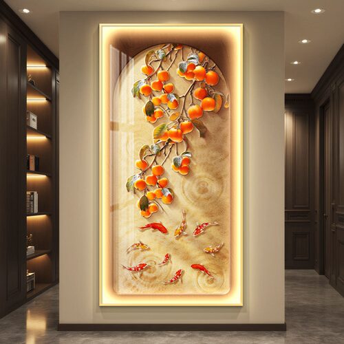 柿柿如意轻奢led带灯入户玄关装饰画走廊过道挂画现代高级感壁画