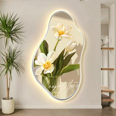 北欧ins治愈系郁金香玄关LED灯装 饰画客厅背景墙壁画植物花卉挂画