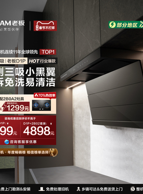 老板小黑翼D1P顶侧双吸D1U抽油烟机燃气灶一套家用官方旗舰店正品