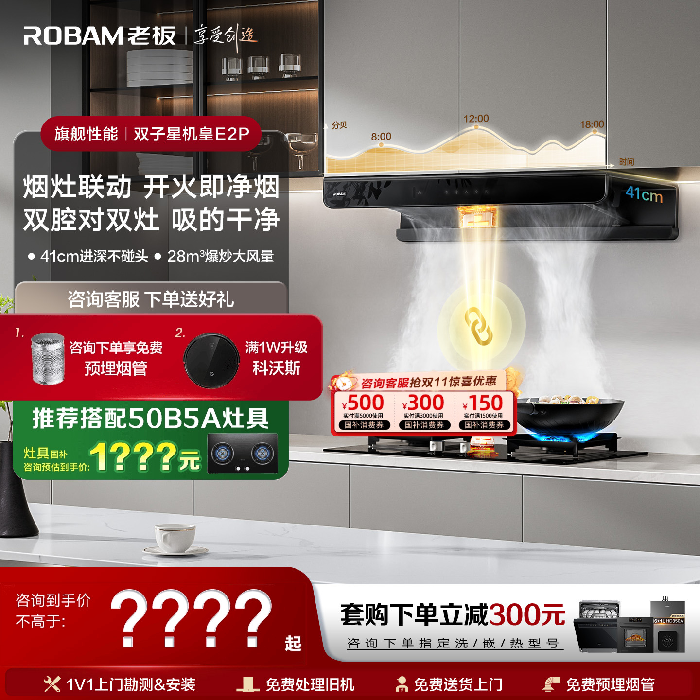 新品老板双子星E2L/E2P超薄欧式家用大吸力油烟机官方旗舰店正品