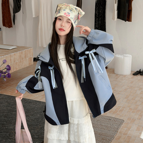 韩系女童时尚蝴蝶结冲锋衣2026秋季新款儿童洋气防风外套秋装夹克 - 封面