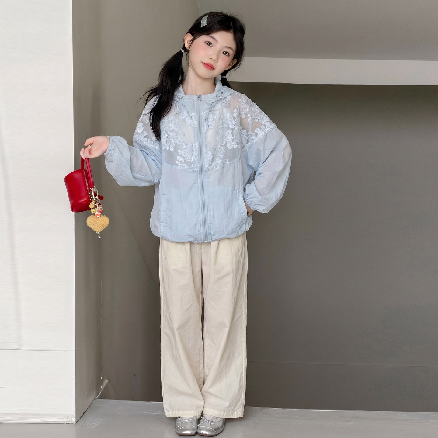 韩系女童夏季防晒外套2026新款甜美女孩网纱拼接上衣夏装皮肤衣潮