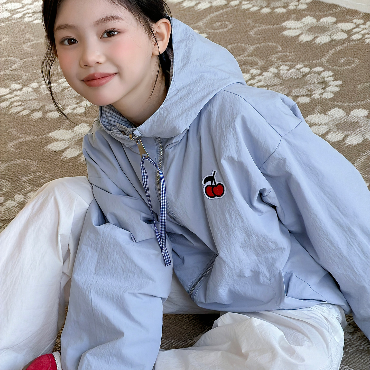 女童韩版双面穿连帽外套春秋2026新款洋气儿童轻薄透气春季上衣潮