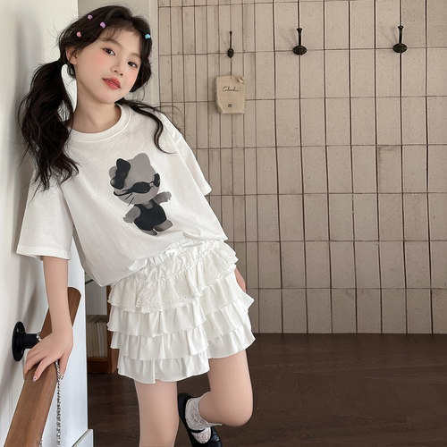 韩国女童甜美T恤套装2026夏季新款儿童夏装超洋气短裙上衣两件套