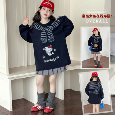 女童卫衣秋冬装2025新款韩系儿童加绒打底衫中大童冬季中长款上衣