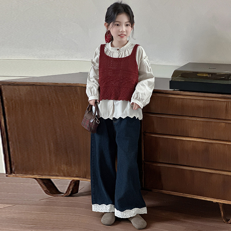 女童韩版春季洋气时髦套装2026新款儿童针织马甲衬衫阔腿裤三件套,童装/婴儿装/亲子装,套装,淘宝优惠券,粉丝福利购,淘宝优惠卷