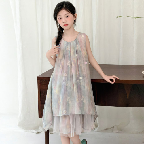 韩系女童连衣裙2026夏季新款中大童甜美夏装度假吊带裙女孩八角裙