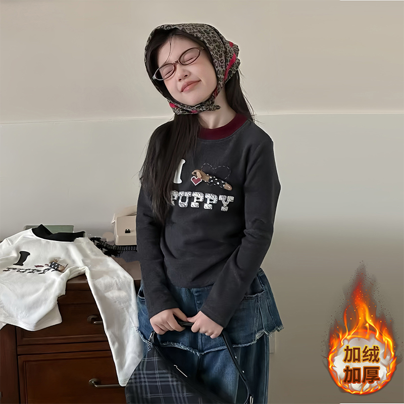 女童加绒长袖t恤秋冬2025新款洋气儿童韩版打底衫女孩深秋上衣潮