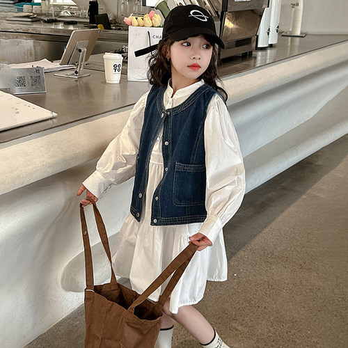 女童牛仔马甲连衣裙春秋2026新款韩版儿童洋气学院风A字裙春装潮